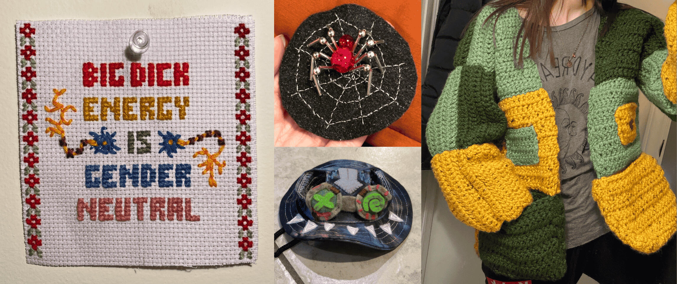 Soft Goods cross stitch, hand embroidery, costume replication (Isha from Arcane), crochet