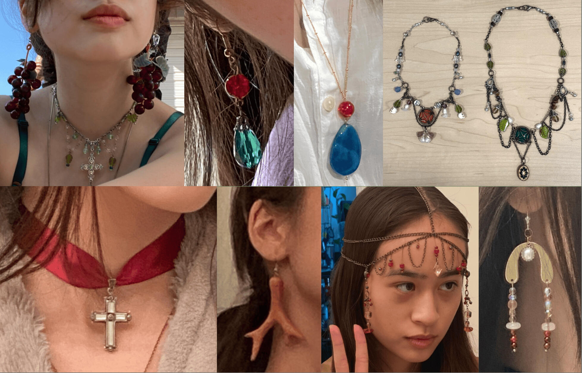 Jewelry found object earrings, necklaces, costume replication (Howl Pendragon), head jewelry