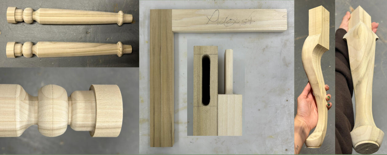 Carpentry turned leg + duplicate, mortise and tenon joint, cabriole leg