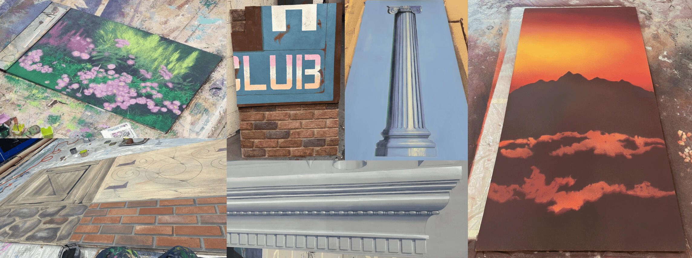 Scenic Art brushless texture, trompe l'oeil, 3D texture, garden and preval sprayer