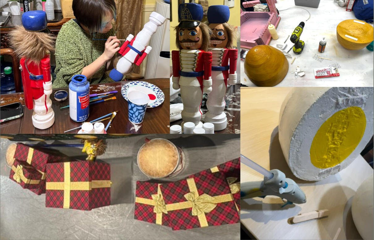 The Nutcracker | 2024 - 2025 Director and Choreographer: Ilya Kozadayev | Position: Props Director painted nutcracker doll, designed fabric present wrapping, turned foam eggs Artisan Collaborators: Lydia Eldredge, Julia Nelson, and Nicole DaSilva