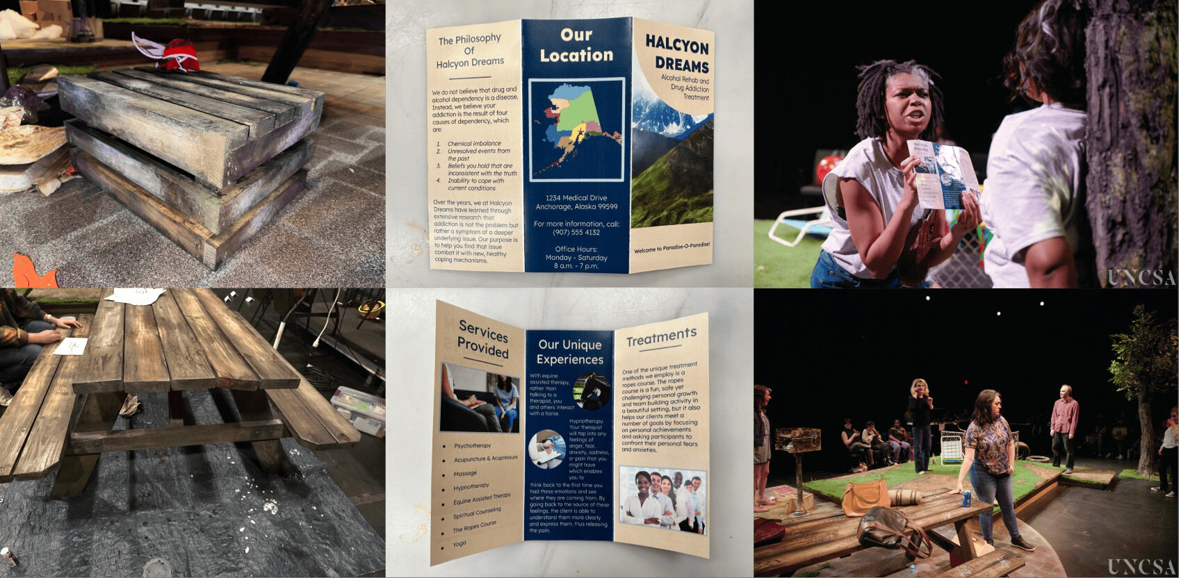 Barbecue | 2024 Scenic Designer: Tierney Brennan | Props Director: Mahalet Andargachew | Position: Artisan faux finished for wood paint treatment, designed brochure